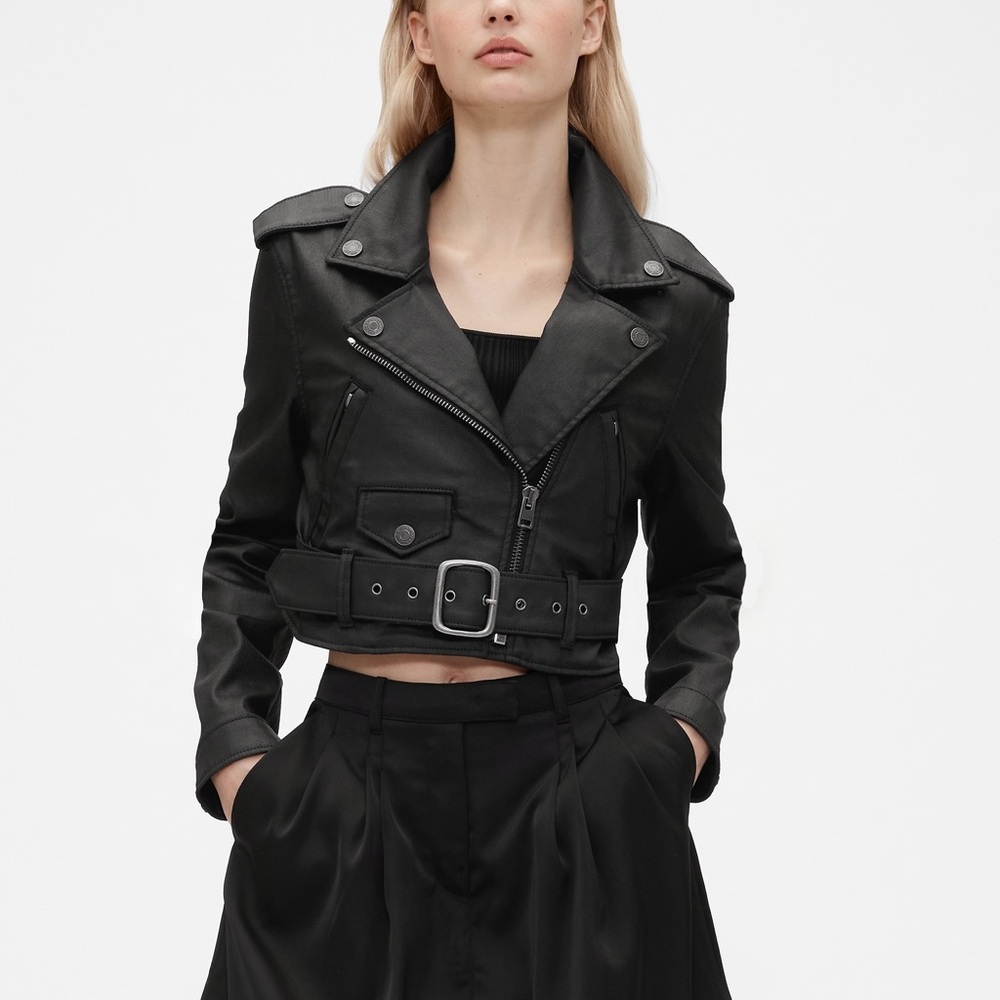 GAP Zac Posen Black Leather Jacket Classic Moto Style